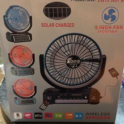 Solar Charge 8 Inch Fan Rotatable With Remote And Radio