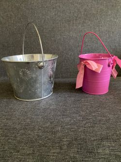 Pink Bucket & Silver Metal Bucket
