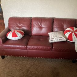 Red L-shaped Vinyl Sofa