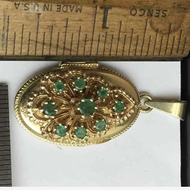 14k Vintage Emerald Locket Pendant
