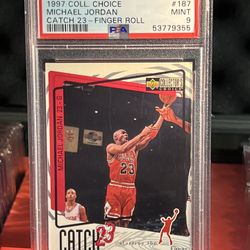 1997-98 Collector's Choice Michael Jordan Catch 23 Finger Roll #187 PSA 9