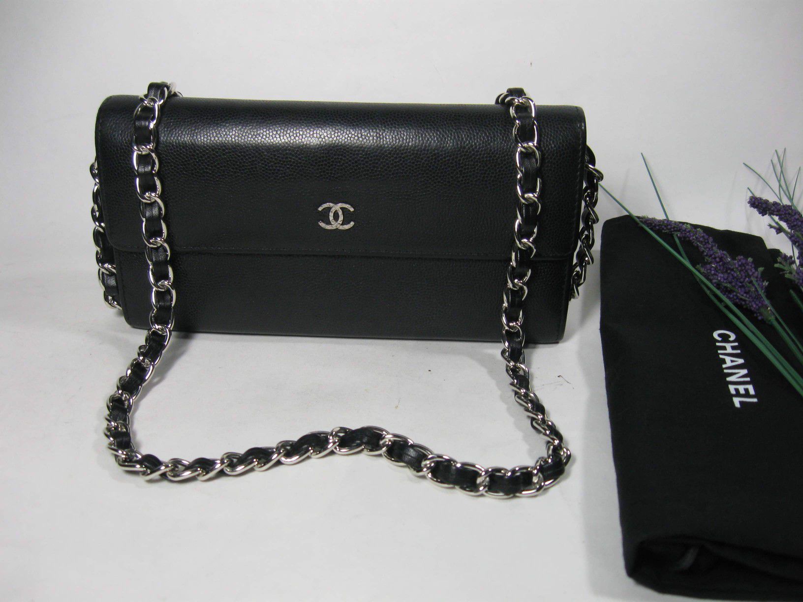 Chanel Black Caviar Leather CC Long Flap Bag Wallet