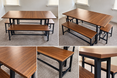 Wood Dining Table Set with 4 Benches