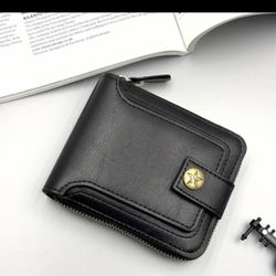 Men'S Fashion Faux Leather Wallet, Compact Zipper Credit Card Holder & Coin