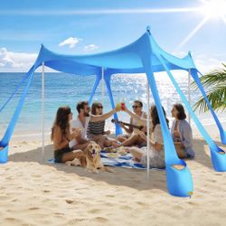 Beach Tent Sun Shelter UPF 50+,10x10 FT Beach Canopy Tent Sun Shade,Pop Up Beach Canopy with 8 Sandbags, Outdoor Beach Shade for Camping Trips, Fishin