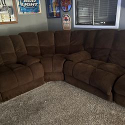 Brown Fabric Sectional Couch 