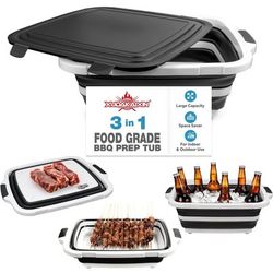 Collapsible 3-in-1 BBQ Prep Tub with Cutting Board & Locking Lid, 16L XL Size, Brand New
