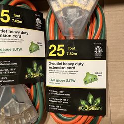 25ft 14/3 3Outlet GoGreen Power Inc. (GG-15125) 14/3 SJTW Outdoor Extension Cord, Go Green, 25 ft Orange