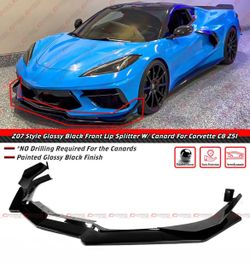20-25 Corvette C8 Z07 Style Gloss Black Front Bumper Lip Splitter Canard