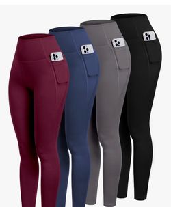 3000 pcs Leggings with Pockets for Women 4 Packs, Tummy Control High Waisted Yoga Workout Pants