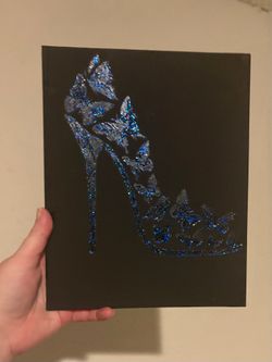 Blue glitter  heel black canvas