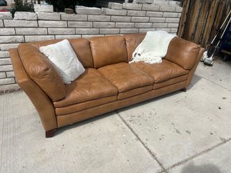 Large Cognac Brown Leather Sofa / Couch