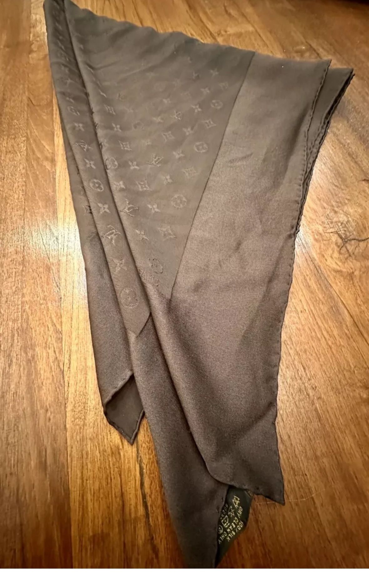 Authentic LOUIS VUITTON Neutrals Monogram Classic Silk Printed Scarf Brown