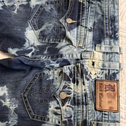 Rock Revival Blane All Straight Jeans Mens 32 Blue Tie Dye Distressed Denim