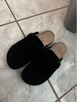 Black suede clogs