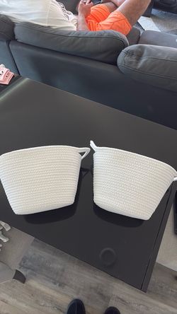 White Woven Rope Storage Baskets Set of 2