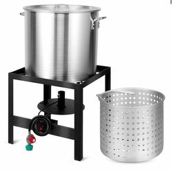 RYHOFOUD OT1802 Seafood Boil Kit, Featuring A Propane Burner, Propane Regulator, And A 80QT Pot | With Basket, Built For Heavy-Duty Outdoor Use For Ho