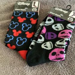 Disney Mickey Mouse And Nightmare Before Christmas Men’s Crew Socks Size 9-13 New With Tags 1 Pair