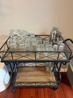 Black Metal Bar Cart with Wood Shelves