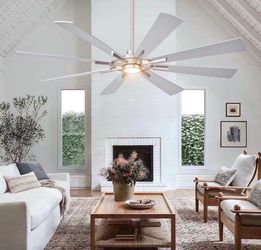 60 Inch Large Ceiling Fans, Outdoor/Indoor Modern Ceiling Fan for Patio Bedroom,6 Speed Reversible Quiet DC Motor, Dual Finish 8 Blades, Brushed Nickl