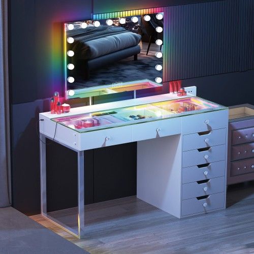 White Led vanity desk with bluetooth mirror
Set available in color white , pink or black