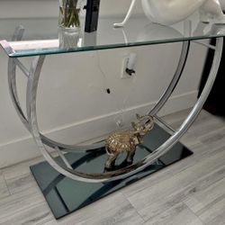 SILVER W/ Glass Top Console Table