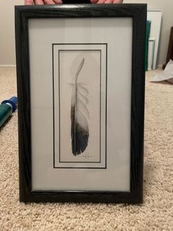 **Signed Menchego Feather Print – Framed – $75**