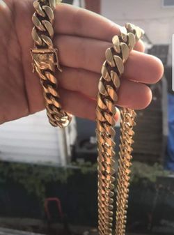 14MM Cuban Set 14K Gold Plated Doesn't Loses Color