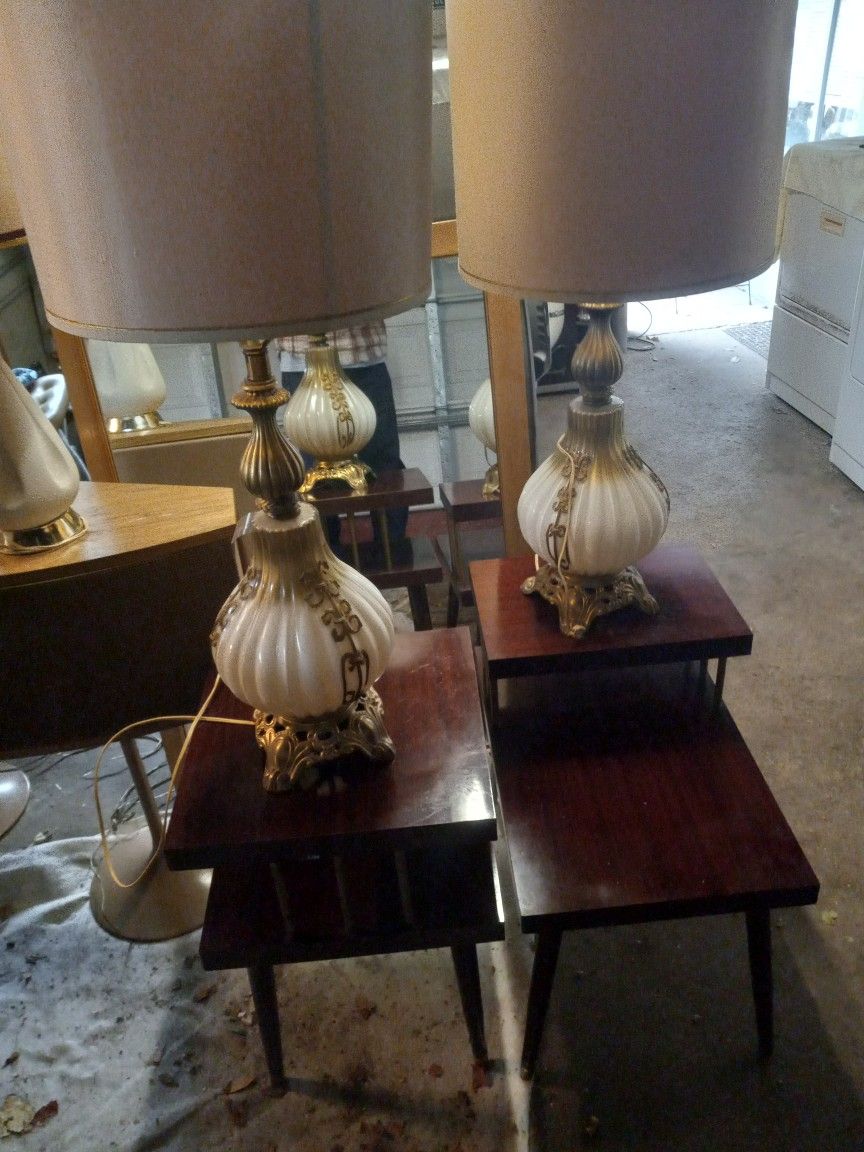 Mid-century And Tables With Lamps