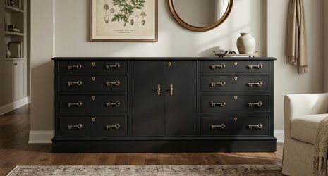 Solid Wood Black Credenza
