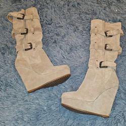 Womens BAKERS Knee High Taupe Wedge Boots Size 8 