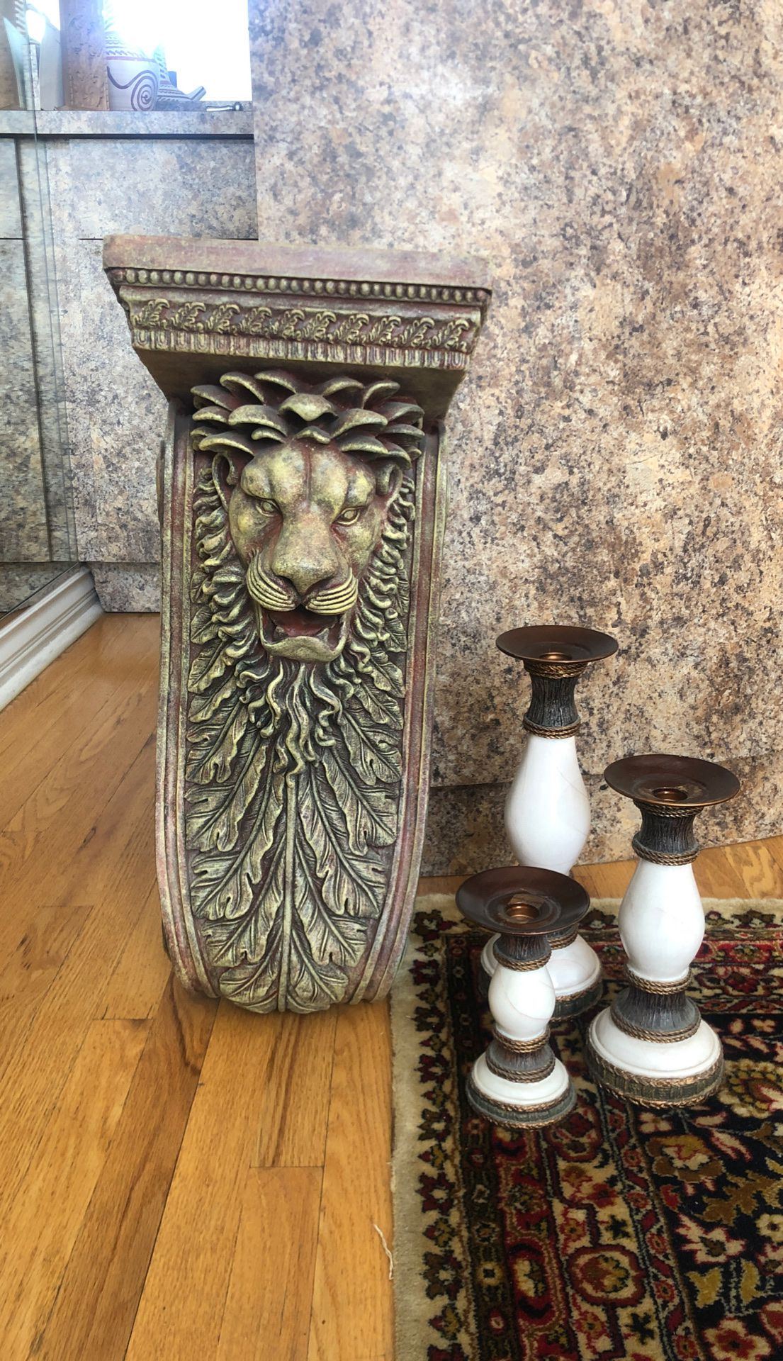 Wall hanging lion and 3 candle holders
