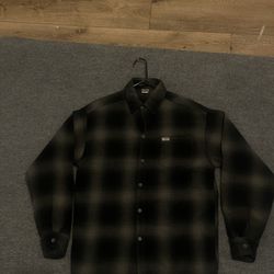 Black and Dark Grey Checkered Long Sleeve Flannel CaliTop Button-up size Small but Oversized