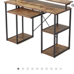  Computer Desk with Monitor Shelf for Home Office, Brown/Black
