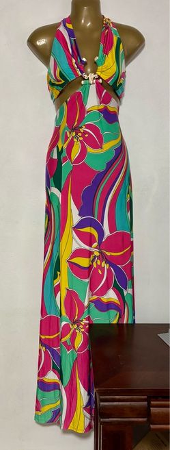 NWOT Size Large psychedelic floral halter maxi dress