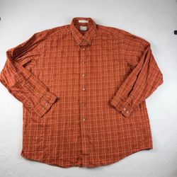 LL Bean Wrinkle Free Traditional Fit mens shirt long sleeve top size XL Extra large Tall orange plaid