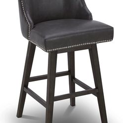 CHITA Counter Height Swivel Barstool,30" H Seat Height Upholstered Faux Leather Bar Stool,Retro Gray