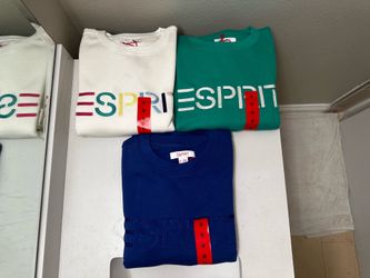 Esprit Costco Crewneck Sweatshirt 3 Pack Medium Blue Green White Retro Logo NWT
