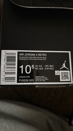 DS 10.5 AIR JORDAN 4 RETRO BLACK/FIRE RED-DEEP ROYAL BLUE NOIR/BLEU ROYAL FNC/ROUGE FEU