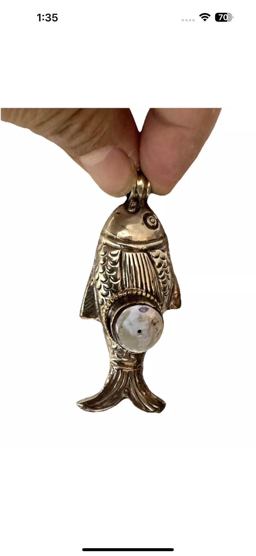 Stunning & Vintage Hand carved Fish Theme Pendant with Mother Of Pearl & Silver 28grams