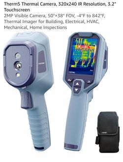 Therm5 Thermal Camera, 320x240 IR Resolution, 3.2" Touchscreen 2MP Visible Camera, 50°×38° FOV, -4°F to 842°F, Thermal Imager for Building, Electrical