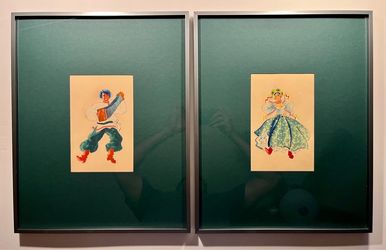 Pair of Original 1946 Russian Folklore Dancers Paintings Watercolor & Gouache