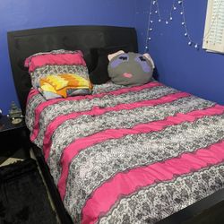 black bed frame and night stand
