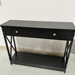 Black Console Table with Drawer and Storage Shelves, Foyer Sofa Table Narrow for Entryway,
