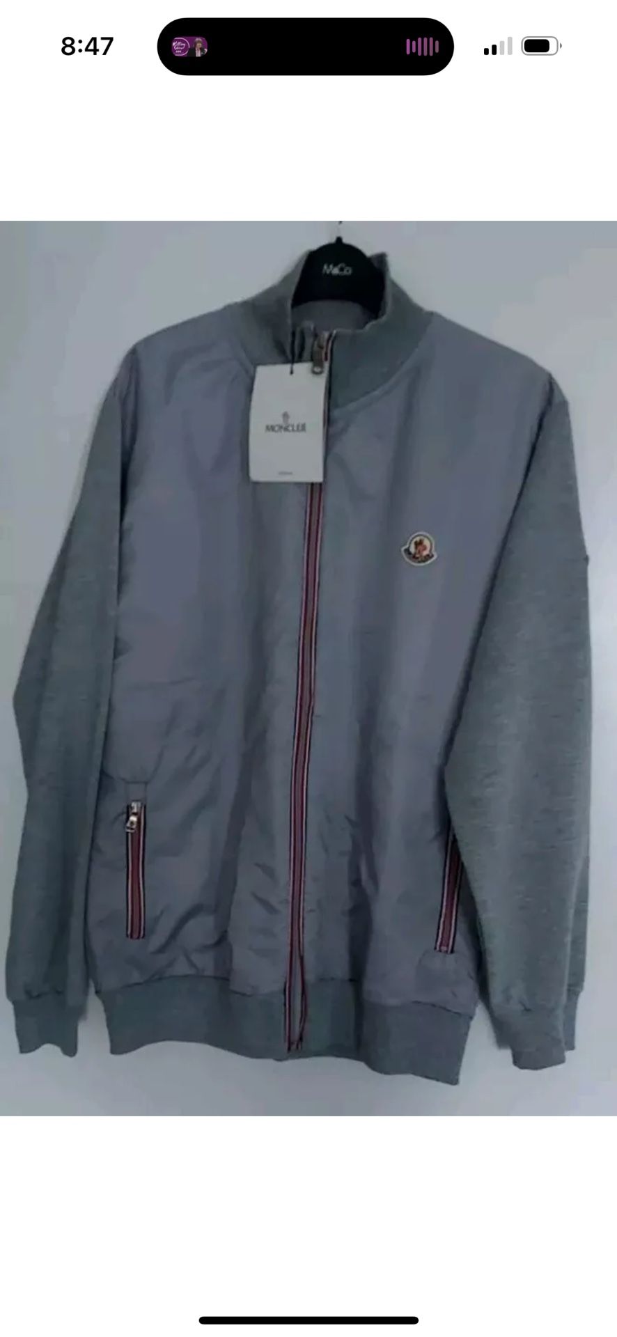 Moncler mens XL zip up grey lightweight jacket New with tags