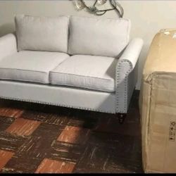 2 Piece Living Room Sofa Set, Modern 3-Seater Couch and Loveseat Set Nailhead Trim, Tufted Linen Upholstered
