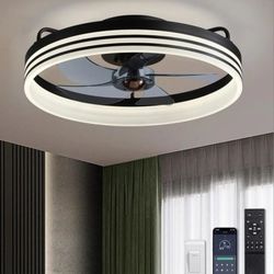 Ludomide 20in LED Ceiling Fan Black With Remote 6speed Reverse Timer Dimmable New 