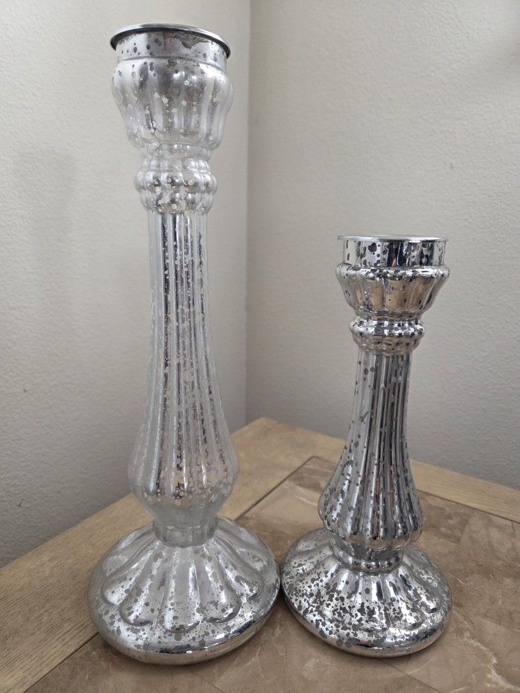 2 DIfferent One CLEAR the OTHER Silver-PIER1 IMPORTS CANDLE HOLDERS