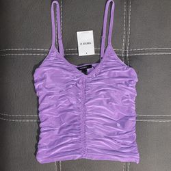 New Forever 21 Tank Top Small Ruched V Neck Cami Purple Adjustable Straps.  