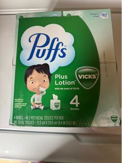 4 pack of tissues Puffs plus lotion with Vicks